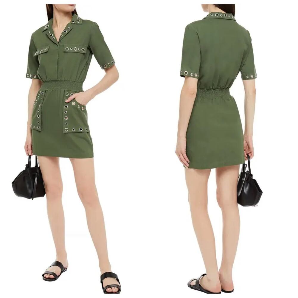 Maje Grommet Mini Dress Olive Green